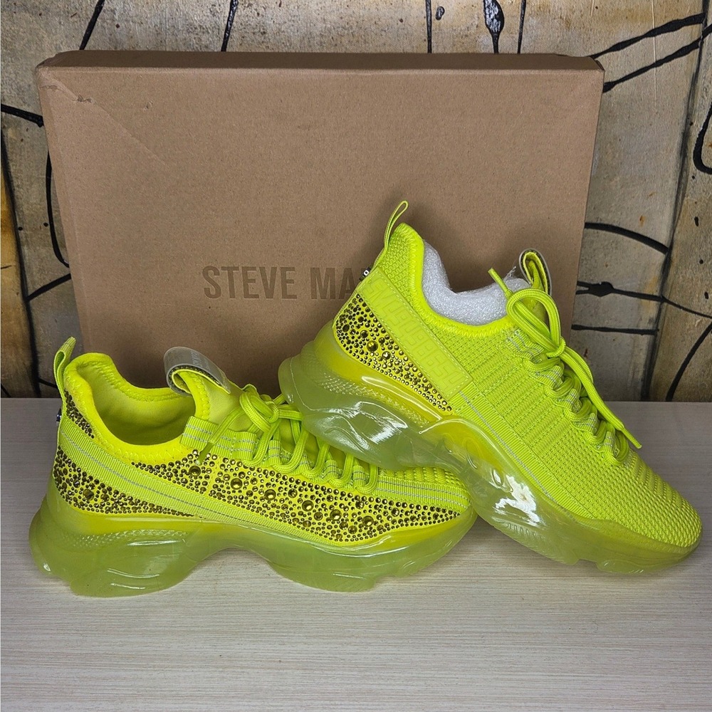 Steve Madden Maxima Lime Green Rhinestone Chunky Sneakers MAXI08S1 Womens 7.5